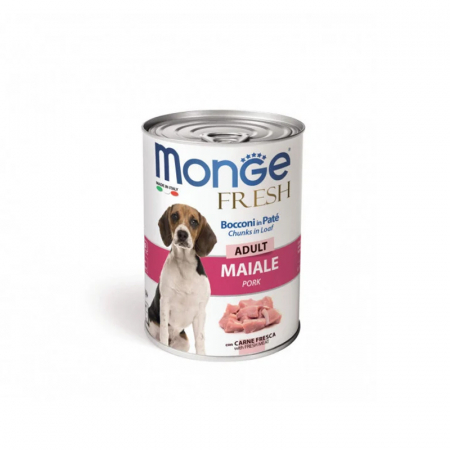Caini - Conserva pentru caini Monge Fresh Chunks Adult cu porc 400 gr