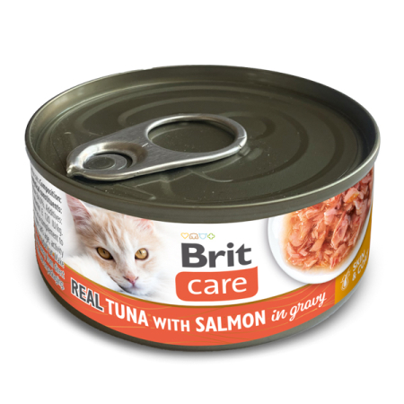 Pisici - Conserva pentru pisici Brit Care Real Tuna &  Salmon in Gravy 80 gr