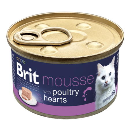 Pisica Adult - Conserva pentru pisici Brit Premium Mousse Poultry Hearts 85 gr