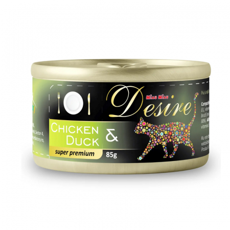 Pisica Adult - Conserva pentru pisici Desire cu pui file & rata in gelatina 85 gr