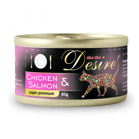 Pisica Adult - Conserva pentru pisici Desire cu pui file & somon in gelatina 85 gr