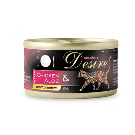 Pisica Junior - Conserva pentru pisici Desire Kitten cu pui & aloe in gelatina 85 gr