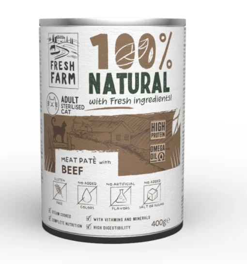 Pisici - Conserva pentru pisici Fresh Farm Smooth Pate Sterilised cu vita 400 gr