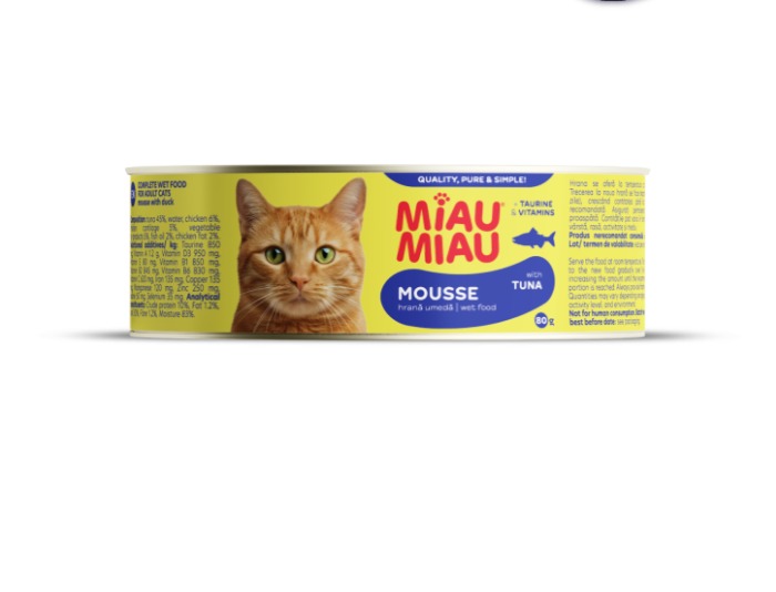 Noutati - Conserva pentru pisici Miau Miau Mousse cu ton 80 gr