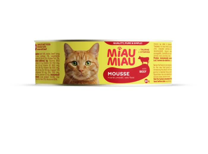 Noutati - Conserva pentru pisici Miau Miau Mousse cu vita 80 gr