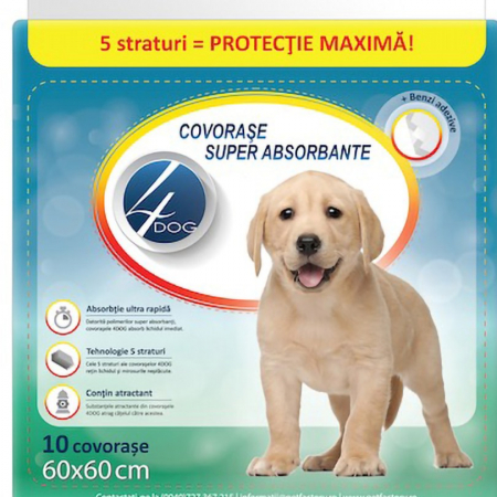 Covorase & Scutece - Covorase absorbante 4Dog 60 X 60 cm, 10 buc/pachet
