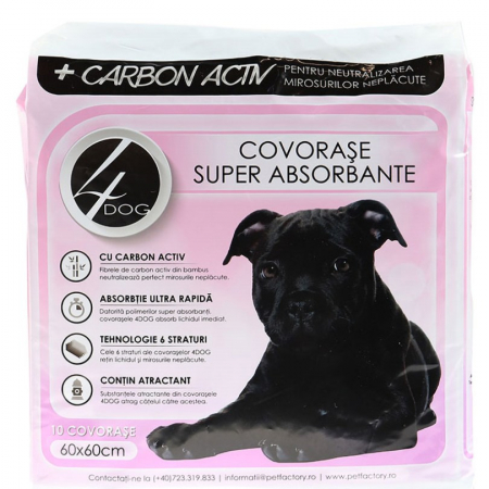 Covorase & Scutece - Covorase absorbante 4Dog Charcoal 60x60 cm, 10 buc / pachet