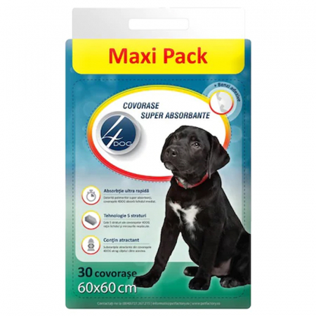 Igiena caini - Covorase absorbante 4Dog Maxi 60x60 cm, 30 buc/pachet