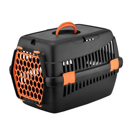 Custi & genti de transport - Cusca de transport 4Dog Deluxe neagra cu usa portocalie 49 x 35 x 32,5 cm