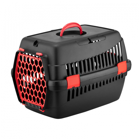 Custi & genti de transport - Cusca de transport 4Dog Deluxe neagra cu usa rosie 49 x 35 x 32,5 cm