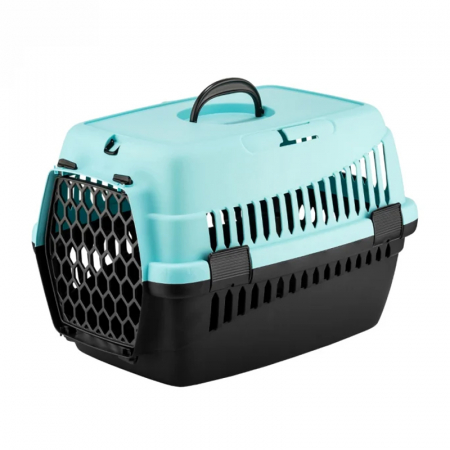 Accesorii caini - Cusca de transport 4Dog Deluxe albastra cu negru 49 x 35 x 32,5 cm