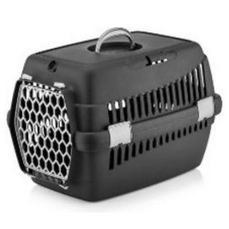 Caini - Cusca de transport  4Dog Deluxe neagra cu usa gri 49 x 35 x 32,5cm