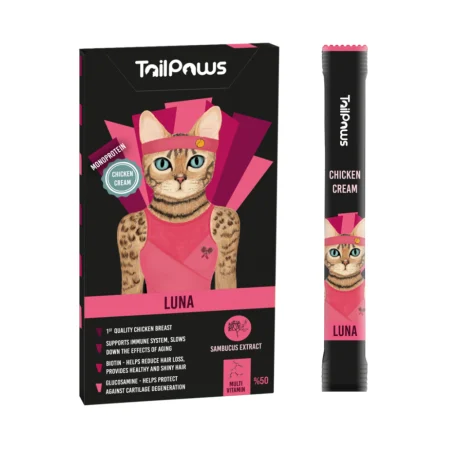 Recompense pisici - Gustare pentru pisici Tail Paws Luna Crema cu pui & vitamine 5 buc / pachet