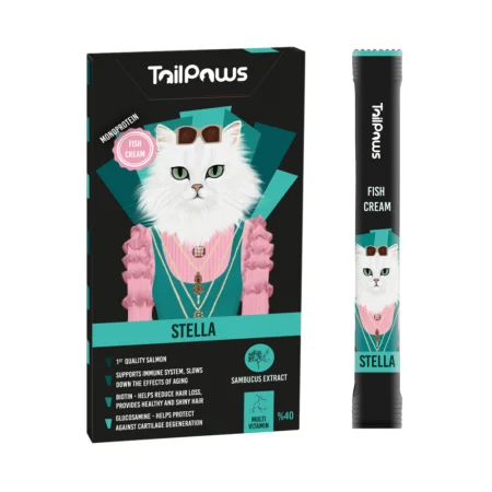 Recompense pisici - Gustare pentru pisici Tail Paws Stella Crema cu somon & vitamine 5 buc / pachet