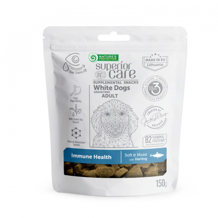 Recompense caini - Gustari pentru caini N.P. Superior Care White Dogs Immune Health cu hering 150 gr