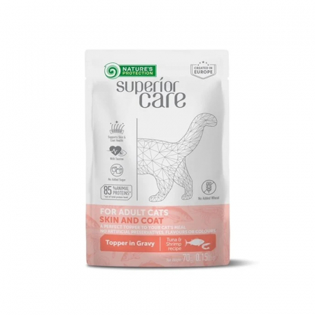 Gustari pentru pisici N.P. Superior Care Skin & Coat cu ton & creveti 70 gr