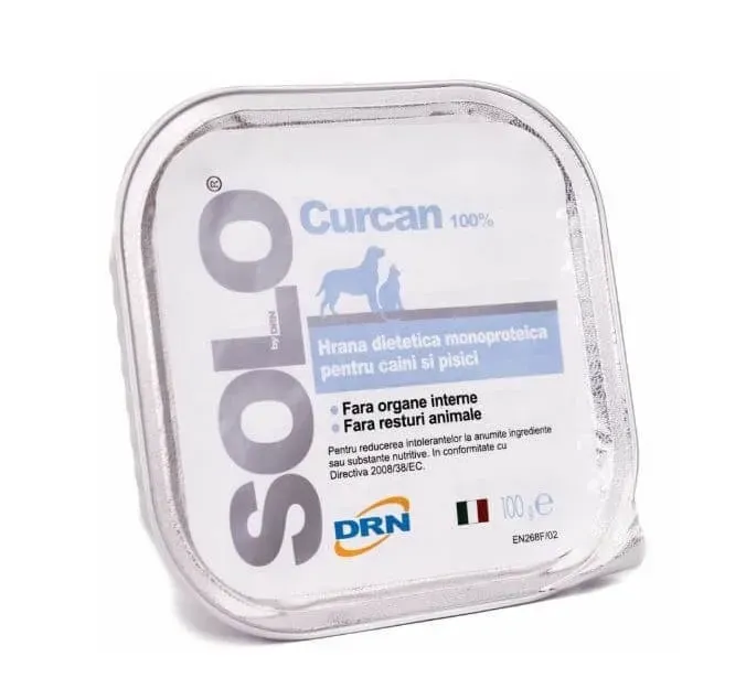 Diete Veterinare Caini - Hrana dietetica monoproteica pentru caini & pisici Solo cu curcan 100 gr