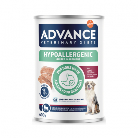 Diete Veterinare Caini - Conserva dietetica pentru caini Advance Hypoallergenic cu miel 400 gr
