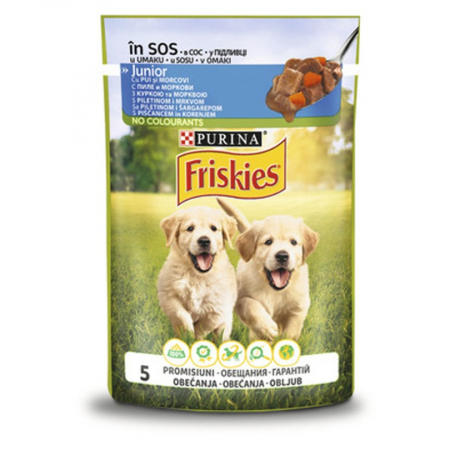 Caine Junior - Hrana umeda pentru caini Friskies Junior cu pui & mazare in jeleu 100 gr