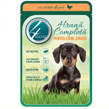Caine Junior - Hrana umeda pentru caini 4Dog  Junior cu pui 100 gr