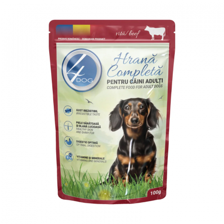 Caine Adult - Hrana umeda pentru caini 4Dog Mini Adult cu vita 100 gr