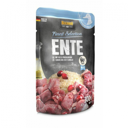 Caini - Hrana umeda pentru caini Belcando cu rata,orez & merisoare 300 gr