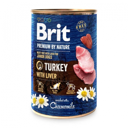 Caine Junior - Conserva pentru caini Brit Premium Junior cu curcan & ficat 400 gr