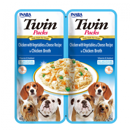 Caini - Hrana umeda pentru caini Churu Twin cu pui, legume & branza in supa de pui 2 x 40 gr