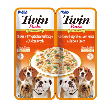 Caini - Hrana umeda pentru caini Churu Twin cu pui, legume & vita in supa de pui 2 x 40 gr