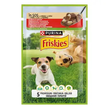Caini - Hrana umeda pentru caini Friskies Adult cu vita & cartofi 85 gr