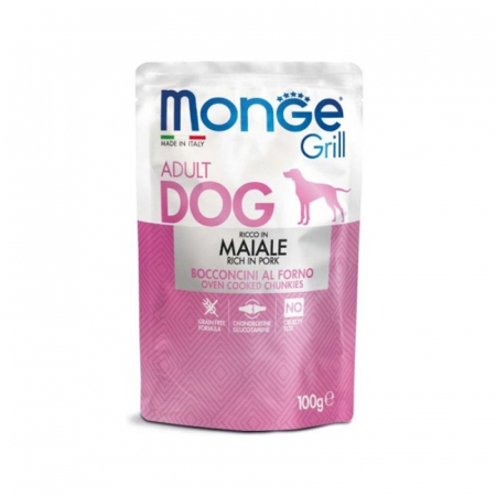Caini - Hrana umeda pentru caini Monge Grill Chunkies Adult cu porc 100 gr