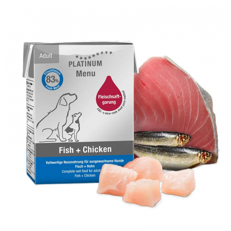 Caini - Hrana umeda pentru caini Platinum Menu Adult cu pui & peste 185 gr