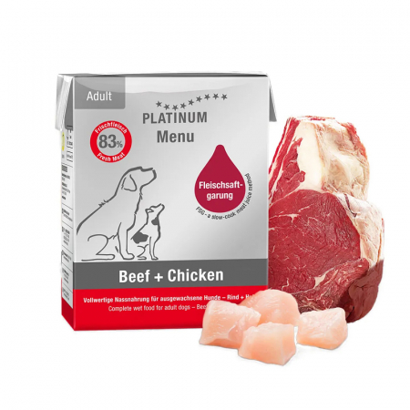Caine Adult - Hrana umeda pentru caini Platinum Menu Adult cu pui & vita 185 gr