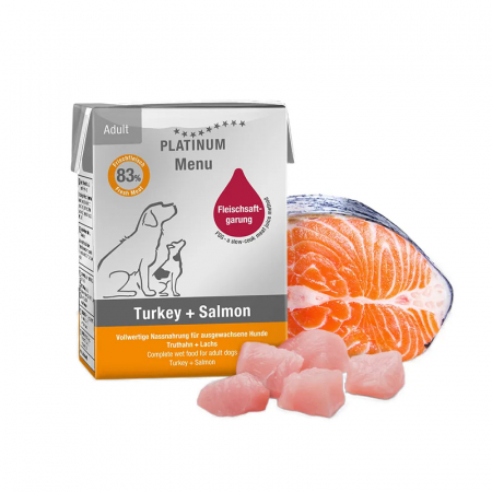 Caini - Hrana umeda pentru caini Platinum Menu Adult cu somon & curcan 185 gr