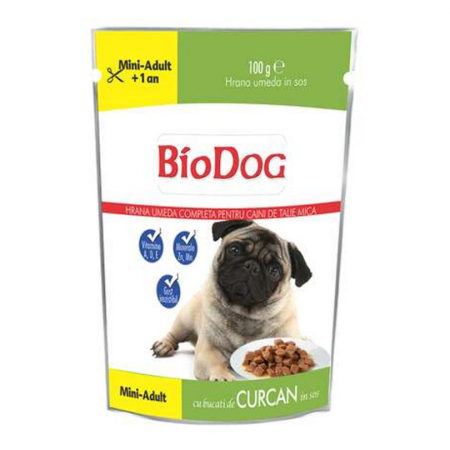 Caine Adult - Hrana umeda pentru caini Biodog Mini Adult cu curcan in sos 100 gr