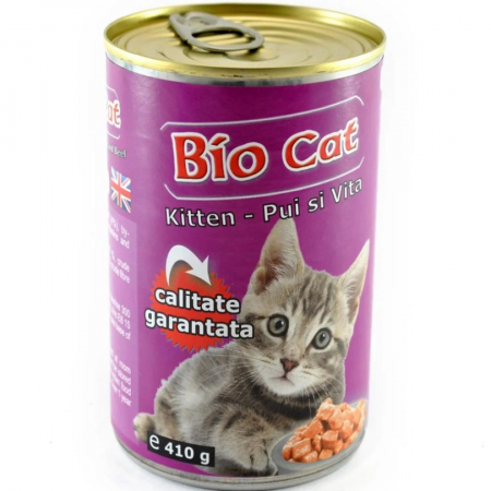 Hrana umeda pentru pisici Biocat Kitten cu pui & vita 410 gr