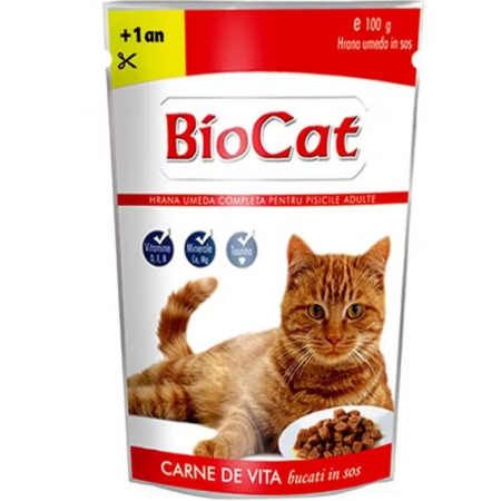 Pisica Adult - Hrana umeda pentru pisici Biocat cu vita in sos 100 gr