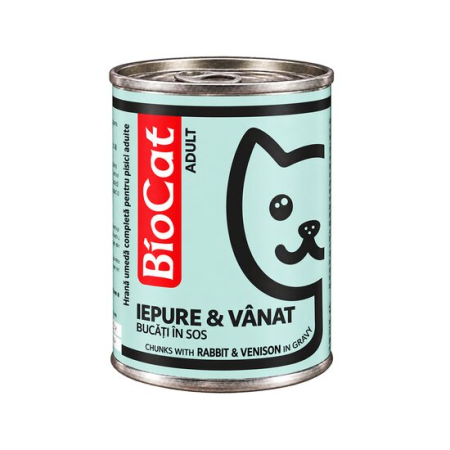 Hrana umeda pentru pisici Biocat cu iepure & vanat 410 gr
