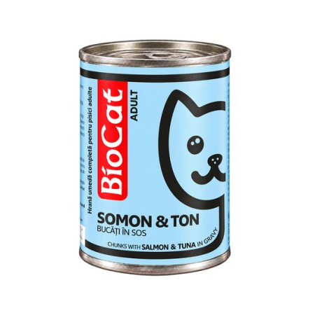 Hrana umeda pentru pisici Biocat cu somon & ton 410 gr