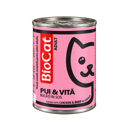 Hrana umeda pentru pisici Biocat cu pui & vita 410 gr [0]