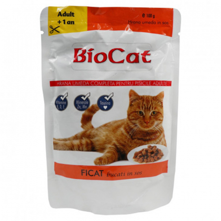 Pisica Adult - Hrana umeda pentru pisici Biocat cu ficat in sos 100 gr