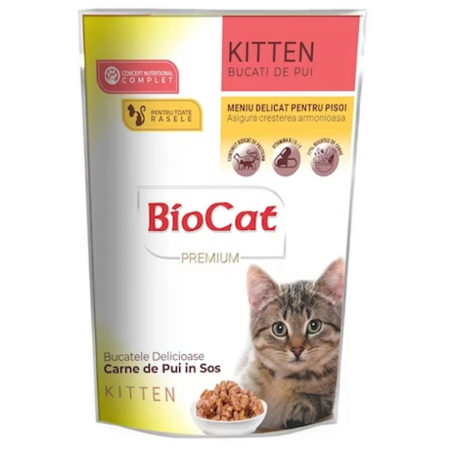 Pisica Junior - Hrana umeda pentru pisici Biocat Kitten cu pui in sos 85 gr