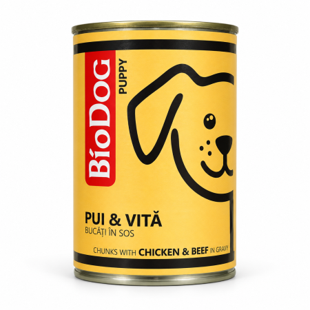 Hrana umeda pentru pisici Biocat Kitten cu pui & vita 410 gr