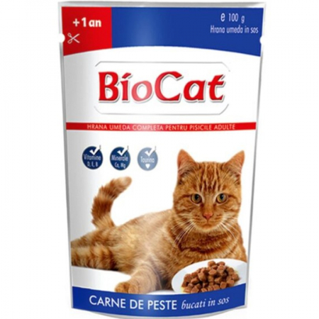 Pisica Adult - Hrana umeda pentru pisici Biocat cu peste in sos 100 gr