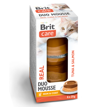 Pisica Adult - Hrana umeda pentru pisici Brit Care Double Layer Mousse Real Tuna & Salmon 6 x 25 gr