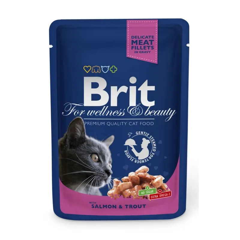 Brit Premium - Hrana umeda pentru pisici Brit Premium Adult cu somon & pastrav 100 gr