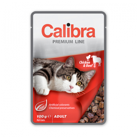 Pisica Adult - Hrana umeda pentru pisici Calibra Premium Line cu pui & vita 100 gr