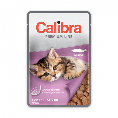 Pisica Junior - Hrana umeda pentru pisici Calibra Premium Line Kitten cu somon 100 gr
