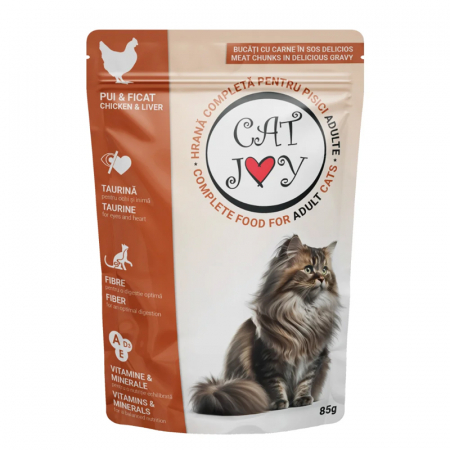 Pisica Adult - Hrana umeda pentru pisici Cat Joy cu pui & ficat in sos 85 gr