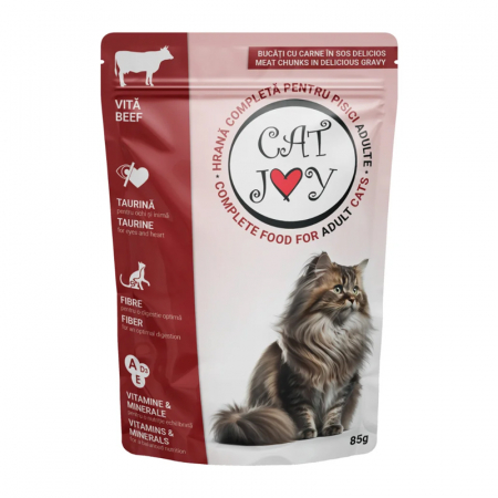 Pisica Adult - Hrana umeda pentru pisici Cat Joy cu vita in sos 85 gr